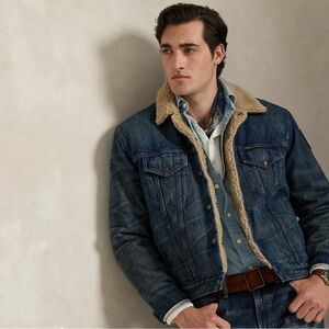 Ralph Lauren Polo Blue Denim Trucker Jacket with Fleece Lining NWT
